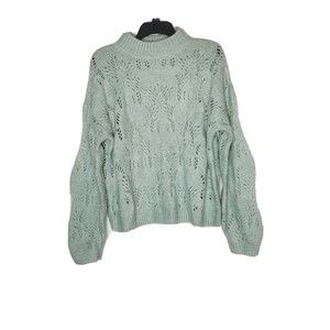 Silverflint Sweater Women's Size Small Mint Green Open Knit Fair Isle Cropped